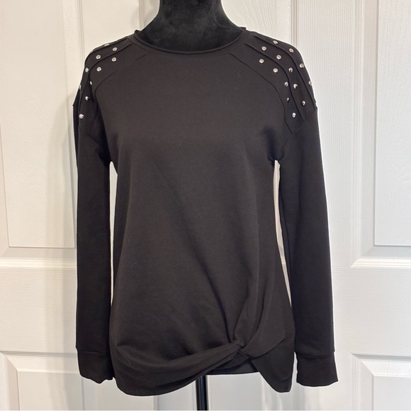 Rock & Republic Tops - Rock & Republic Women’s Black Studded Twist Knot Hem Sweatshirt Top Size Small